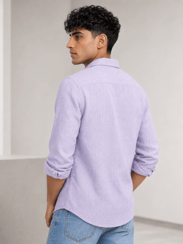 Back view of lavender linen shirt