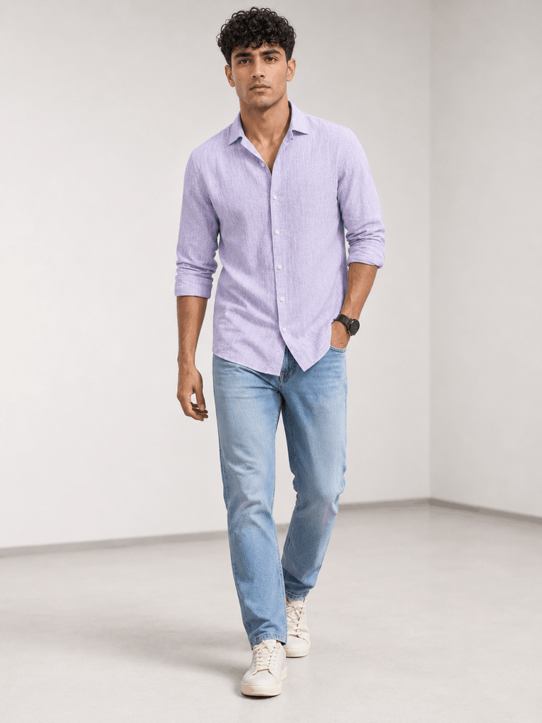 Full length view of lavender linen shirt