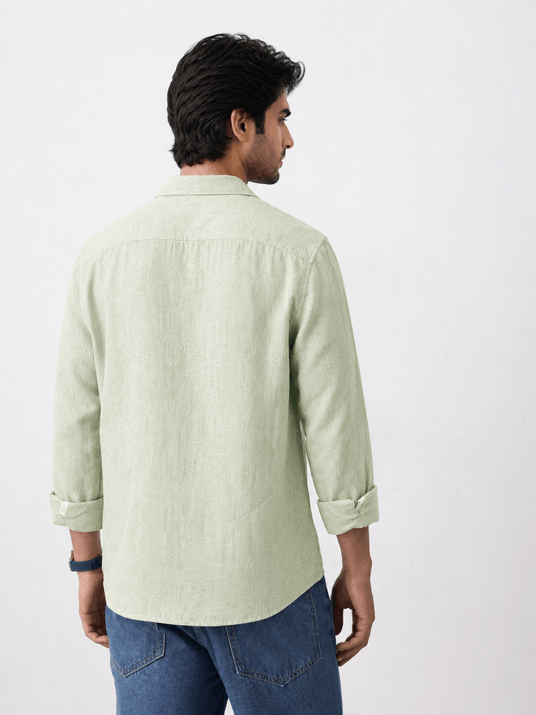 Back view of lime green linen shirt