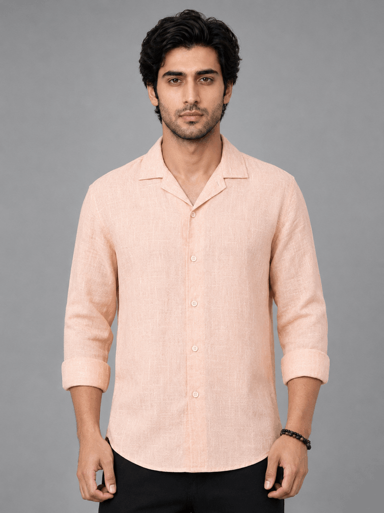 Front view of peach linen shirt